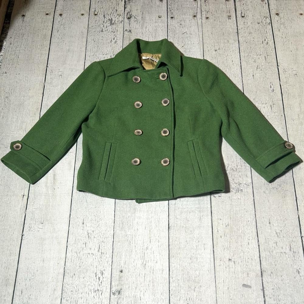 CAbi Double Breasted Pea Coat Green Wool Blend Womens 6 Style 659
